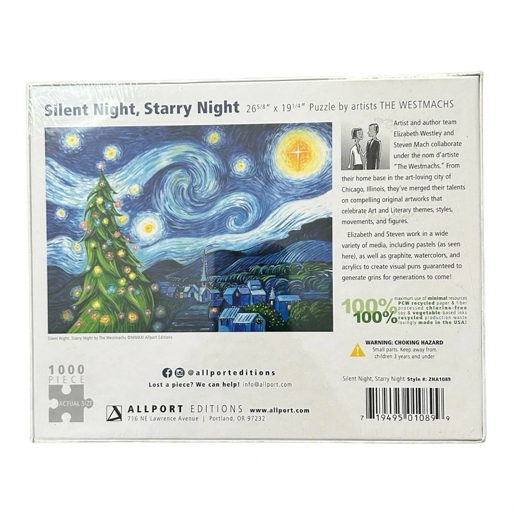 ALLPORT EDITIONS Silent Night Starry Night 1000 Pc Puzzle Christmas - New SEALED